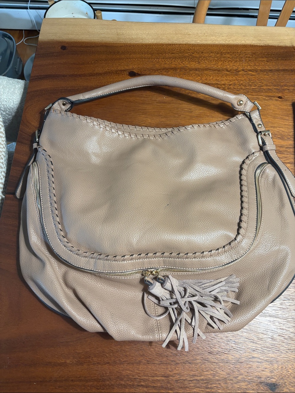 Women’s  Bag in Beige - Stylish Tassel Detail